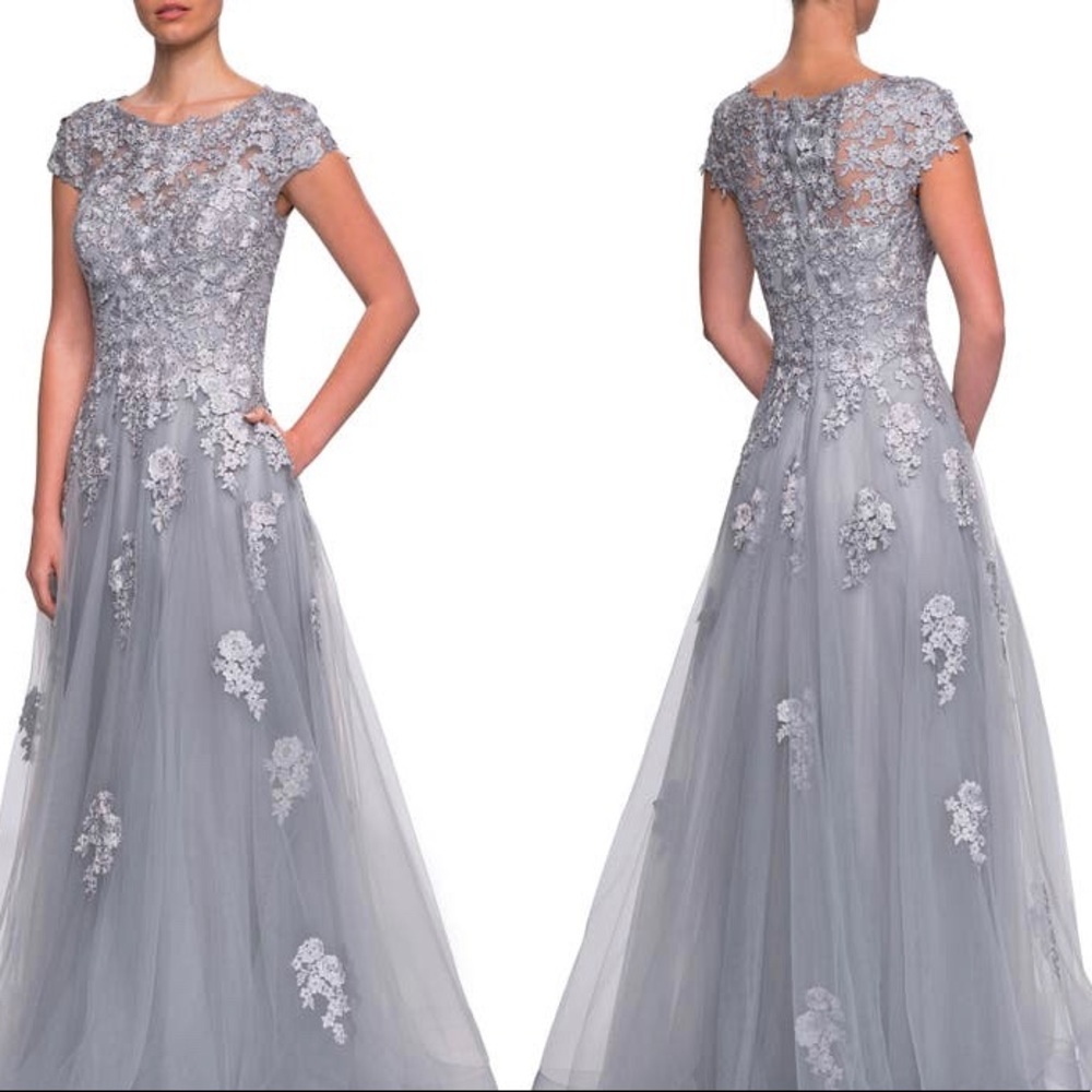 La Femme beautiful embellished mesh A-line gown.  Size 10